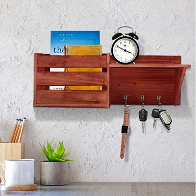 Torched Wood Rustic Wall Mounted Key & Mail Holder/Organizer with 3 Key Hooks