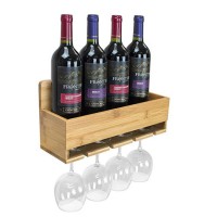 Floating wall mounted bamboo storage wine rack wall mounted for Kitchen