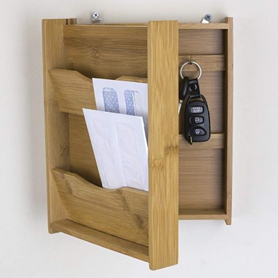 Natural Wood Home Basics Wall Mounted Letter Organizer with 6 key hooks